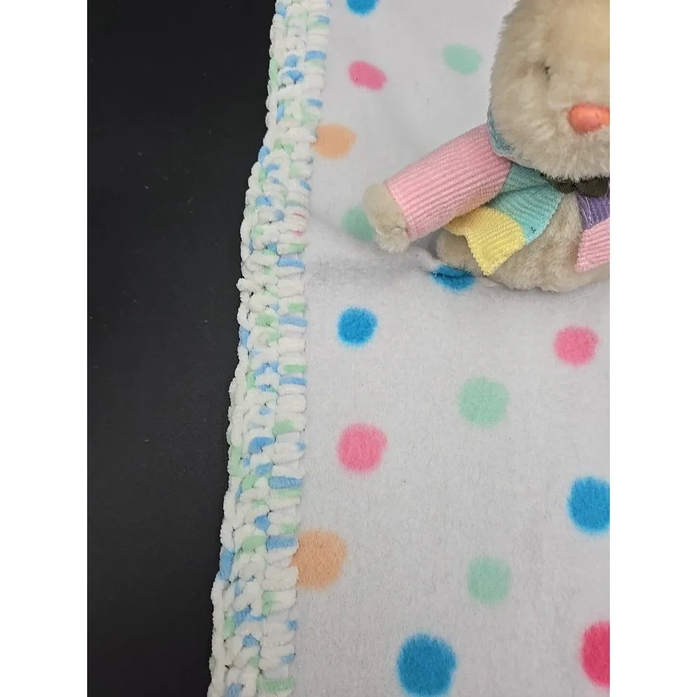 Baby Pastel Crochet Edge Bunny Lovey Blanket‎ Color Block Polka Dot Rabbit